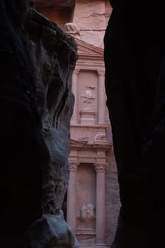 View from Siq on entrance of City of Petra, Jordan