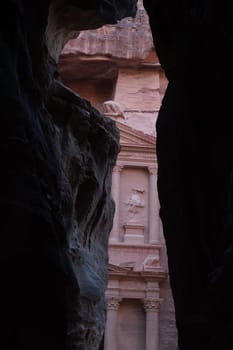 View from Siq on entrance of City of Petra, Jordan