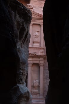 View from Siq on entrance of City of Petra, Jordan
