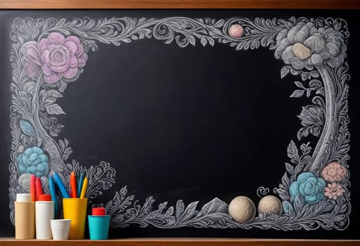 AI generated of a chalkboard with flowers and other decorations