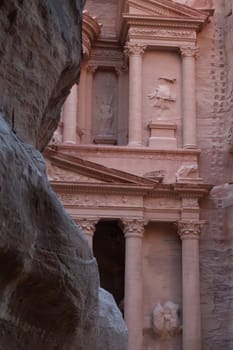 View from Siq on entrance of City of Petra, Jordan
