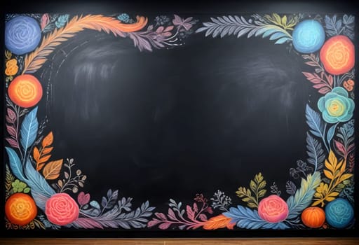 AI generated of a blackboard with colorful flowers and leaves