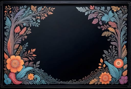 AI generated of a black frame with flowers and leaves on it