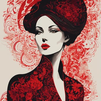 Fashion art portrait of a beautiful woman in a red dress. ai generative.