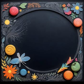 AI generated of a blackboard with colorful flowers and a dragonfly