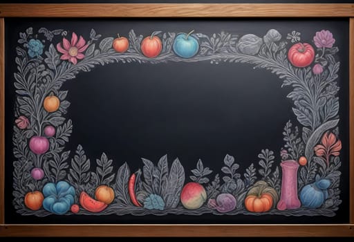 AI generated of a chalkboard with fruit and vegetables in a frame