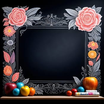 AI generated of a chalkboard with flowers and fruit on it
