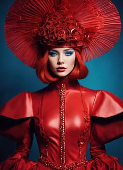Futuristic woman with red hair in futuristic costume. ai generative.
