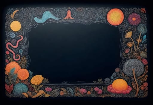 AI generated of a blackboard with a colorful frame and flowers