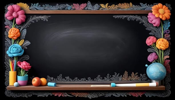 AI generated of a blackboard with flowers and a chalkboard