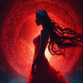 Fashion art portrait of a beautiful woman in a red dress. ai generative.