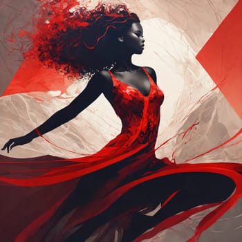 Fashion art portrait of a beautiful woman in a red dress. ai generative.