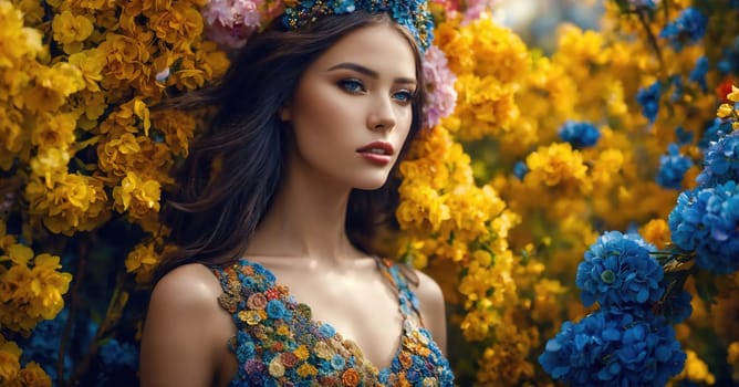 fashion photo of beautiful woman in a long luxurious dress posing. ai generative.
