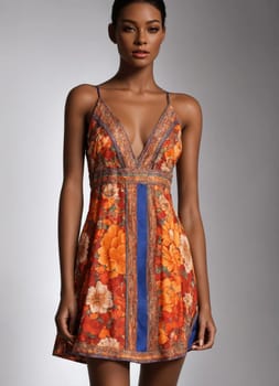 Fashionable evening orange summer dress on a mannequin. ai generative. ai generative.