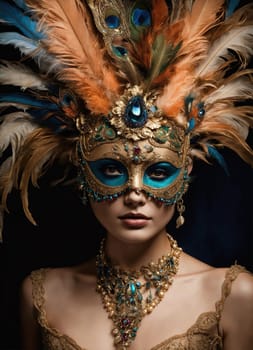 Beautiful young woman in a Venetian mask at the masquerade. ai generative.