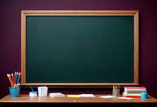 AI generated of a blackboard with a chalkboard and a desk with a variety of supplies