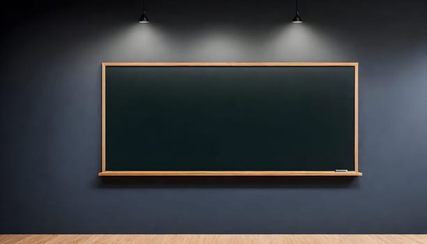 AI generated of blackboard in empty room with lights and wooden floor