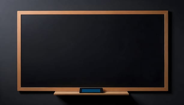 AI generated of a blackboard with a wooden frame mounted on black wall