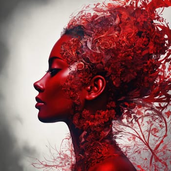 Fashion art portrait of a beautiful woman in a red dress. ai generative.