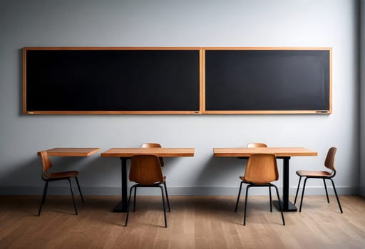 AI generated of a classroom with blackboards and chairs