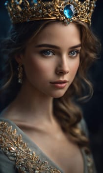 Portrait of beautiful young woman in crown. Luxury makeup and hairstyle. ai generative.