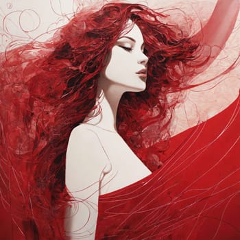 Fashion art portrait of a beautiful woman in a red dress. ai generative.
