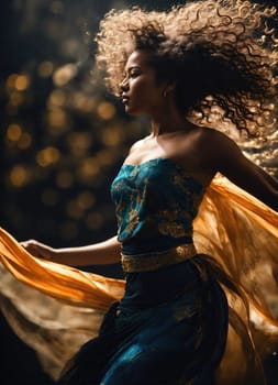 Beautiful young woman in a wreath of flowers dancing flamenco. ai generative.