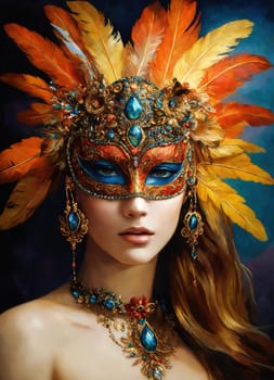 Beautiful young woman in a Venetian mask at the masquerade. ai generative.