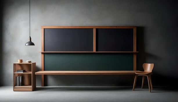 AI generated of a blackboard and chair in a room with a wall