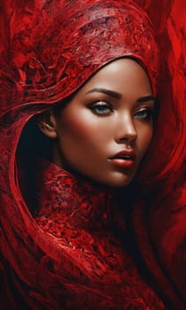 Fashion art portrait of a beautiful woman in a red dress. ai generative.