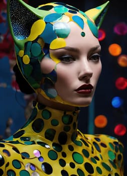 Portrait of a beautiful young woman with bright make up and Venetian mask. ai generative.