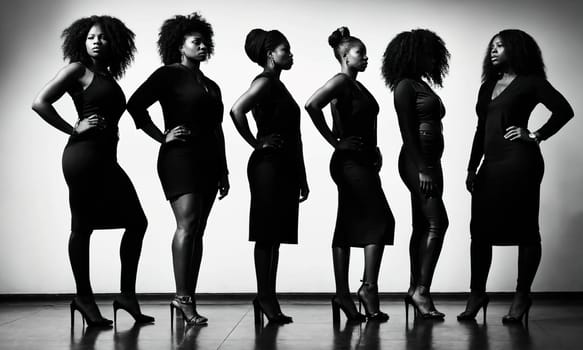 Group of african american women posing in studio. Fashion shot. ai generative.
