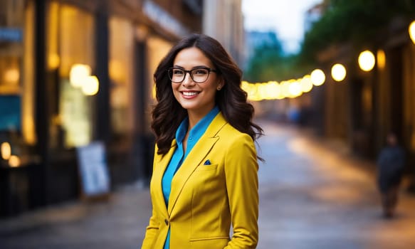 Young happy cheerful professional business woman looking at camera. ai generative.
