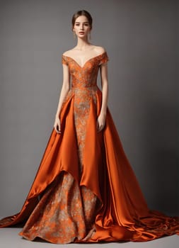 Fashionable evening orange summer dress on a mannequin. ai generative. ai generative.