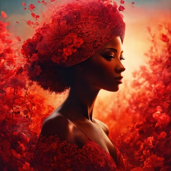 Fashion art portrait of a beautiful woman in a red dress. ai generative.