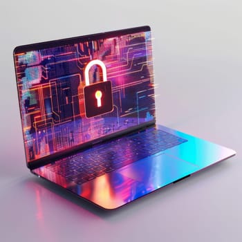 Digital illustration of an open laptop with a glowing padlock symbol, representing internet security