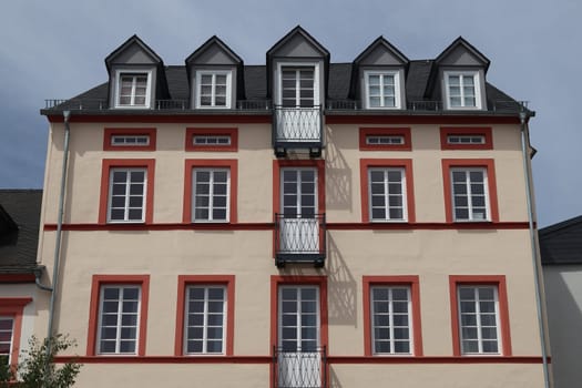 beautiful multistory house, blue sky in the background