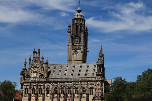 The Town Hall of Middelburg, Netherlands blue Sky in Background