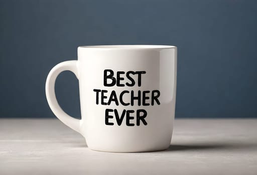AI generated of best teacher ever mug on the table with blue background