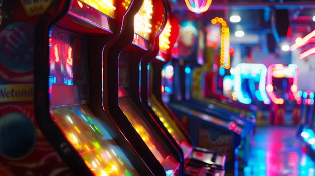 This room is brightly lit with neon lights of various colors, creating a lively and dynamic atmosphere. The lights are casting a colorful glow on the walls and furniture, transforming the space into a visually striking environment.
