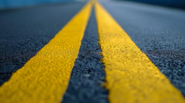 A bright yellow line is painted on the side of a road, marking the boundary between the road and the shoulder. The line provides visual guidance for motorists and helps maintain traffic flow and safety.