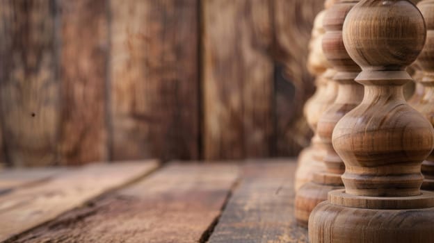 This close-up shot showcases a wooden object placed on a table, with intricate grain patterns visible. The texture of the wood is highlighted, revealing unique details and craftsmanship. The object appears well-maintained and solid, adding a sense of warmth to the setting.