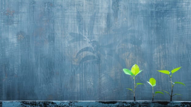 Two small green plants are visibly growing out of a cement wall, showcasing their resilience and adaptability to harsh urban environments. Despite the lack of traditional soil, the plants have found a way to thrive and flourish in this unlikely setting.