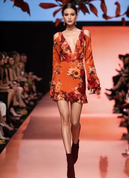 Fashionable evening orange summer dress on a mannequin. ai generative. ai generative.