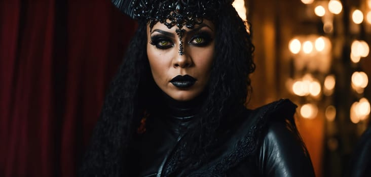 Beautiful Extremely Evil wicked satanic goth black beautiful gothic woman. ai generative.