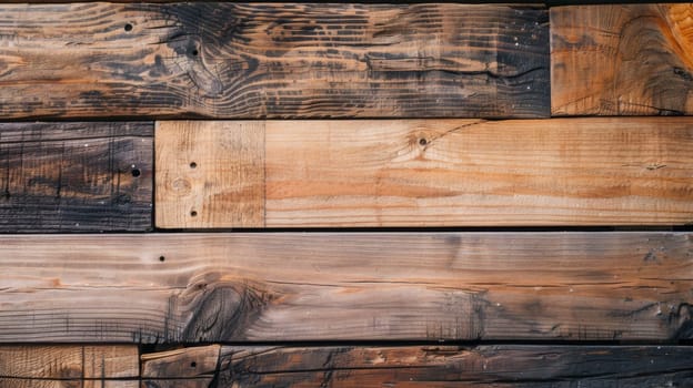 This detailed close-up captures a wall constructed entirely of wood, showing the natural grains and textures of the material. The individual planks fit closely together, creating a sturdy and aesthetically pleasing structure.