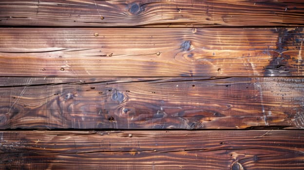 This close-up shot showcases a wooden wall constructed out of planks, displaying the texture and details of the weathered wood. The individual grain patterns and knots in the wood are clearly visible, along with the varying shades of brown and gray.