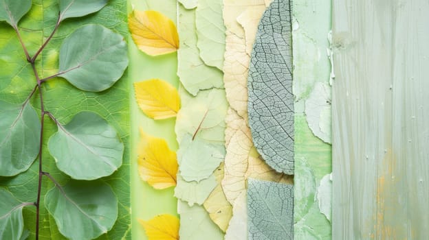 This close-up shot captures a single leaf growing out of a crack in a concrete wall. The leafs intricate veins and vibrant green color contrast against the dull grey of the wall.