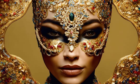 Beautiful young woman in a Venetian mask at the masquerade. ai generative.