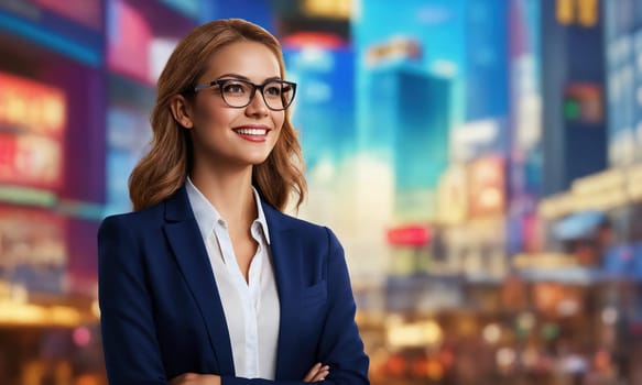Young happy cheerful professional business woman looking at camera. ai generative.